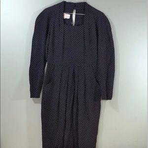 Vintage Dress Katie Mfg Square Shape Neckline Long Sleeve Black And White Dots.